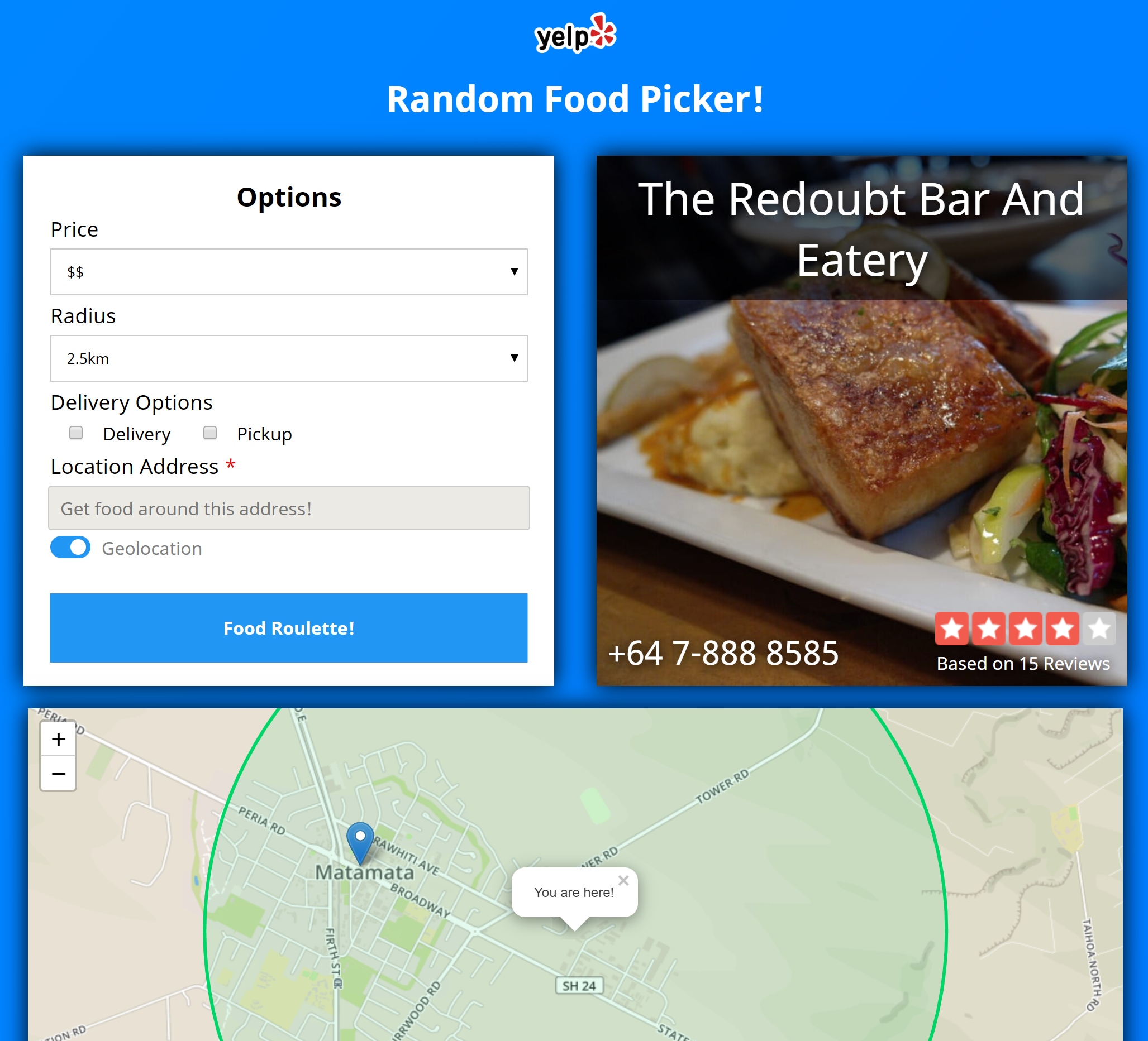 Random Food Picker web application screenshot